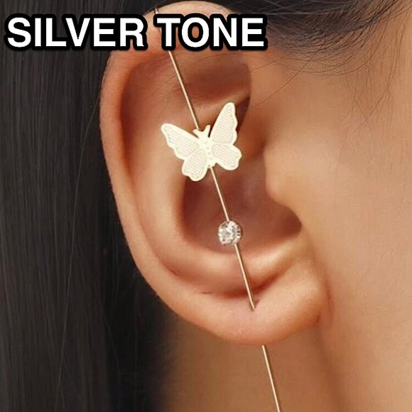 ⚜️[𝟯/$𝟭𝟴]⚜️Butterfly Silver Rhinestone Ear Hook NEW - Picture 10 of 10